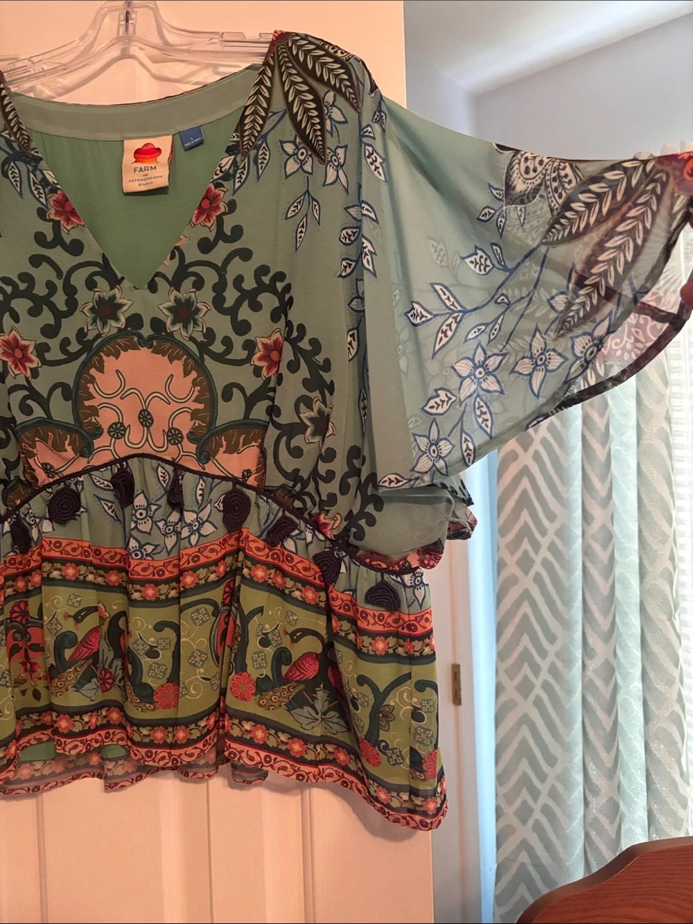 FARM Rio Mint Green Multicolor Floral V-Neck Tunic